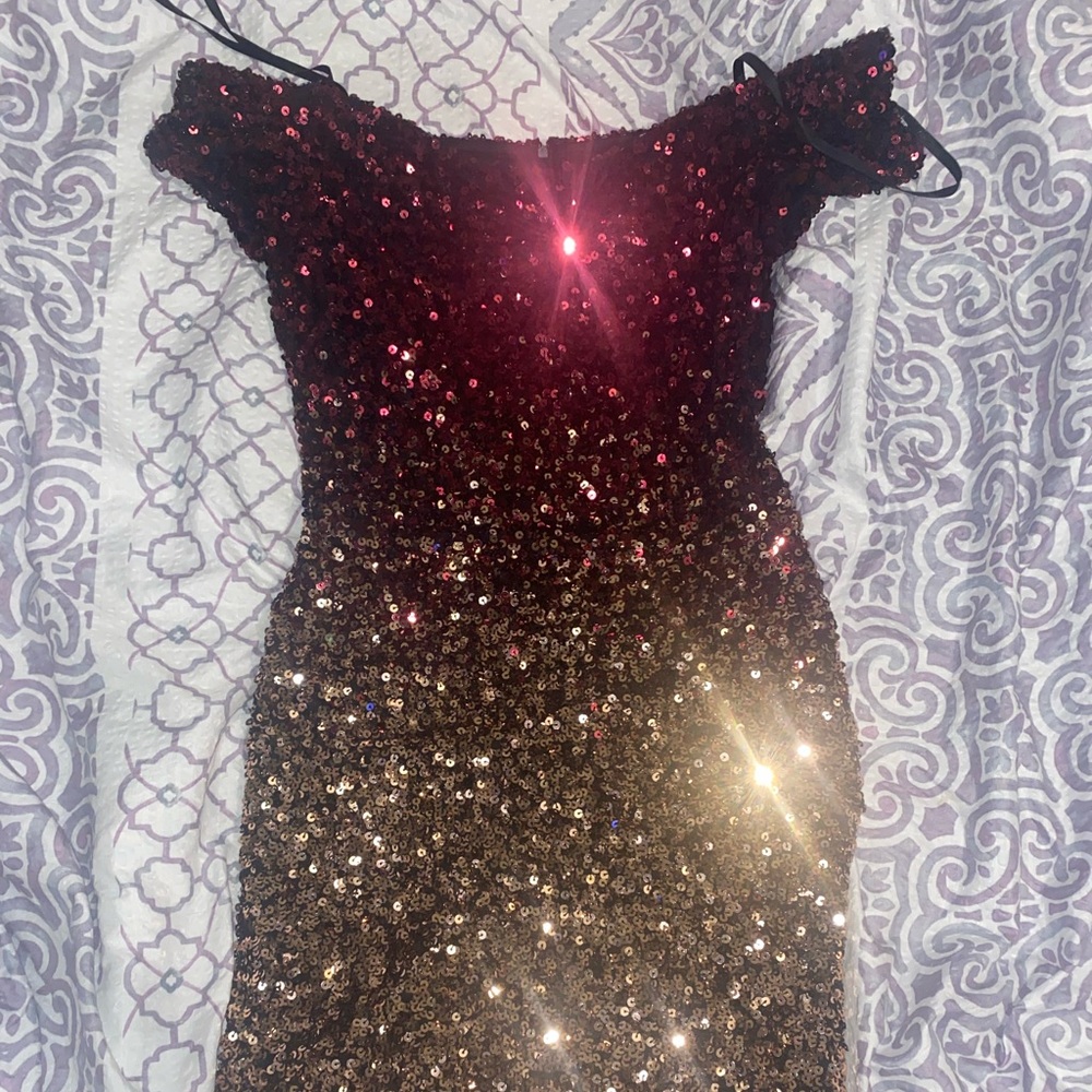 Burgundy and gold sequin dress size small